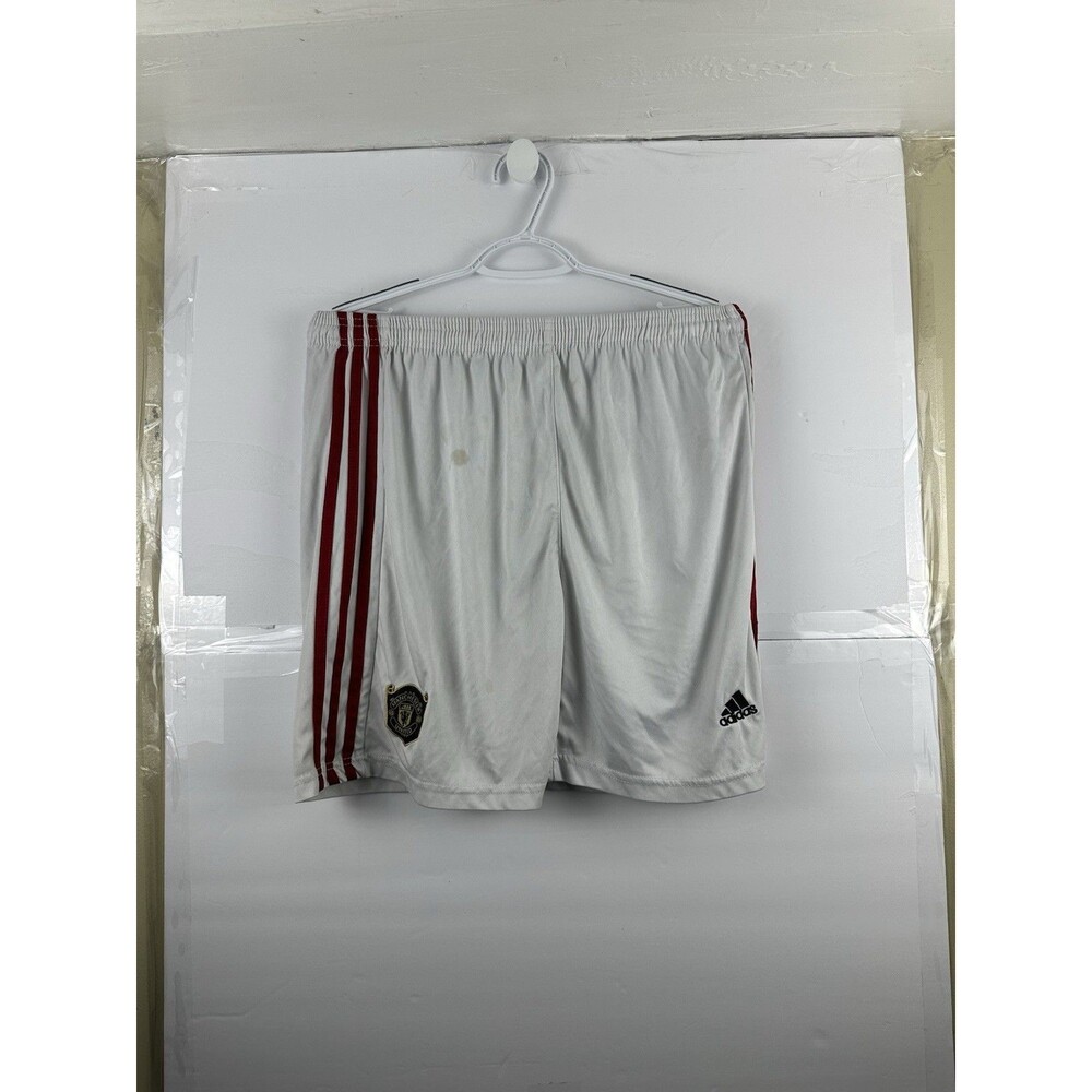 Adidas Manchester United Football Shorts White Red Stripes Mens Size M